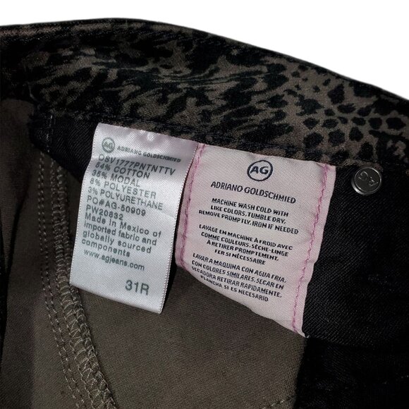 AG Adriano Goldschmied Farrah Skinny Ankle Velvet Jeans Green Leopard Cheetah - Picture 6 of 6